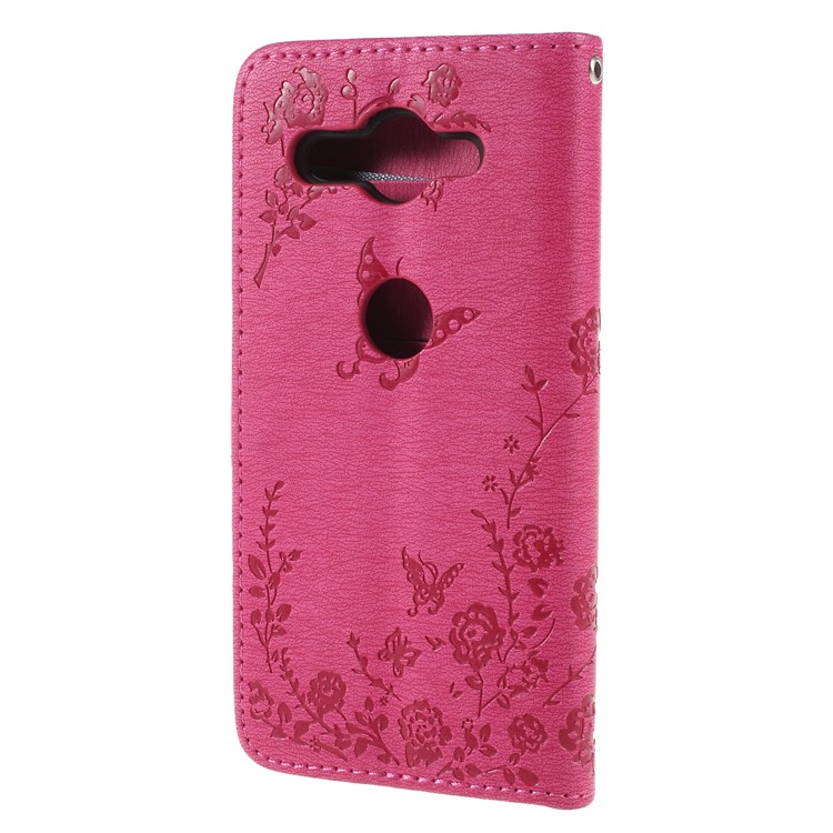 Imprint Butterfly Flower Rhinestone Decor Leather Wallet Phone Case for Sony Xperia XZ2 Compact - Rose-2