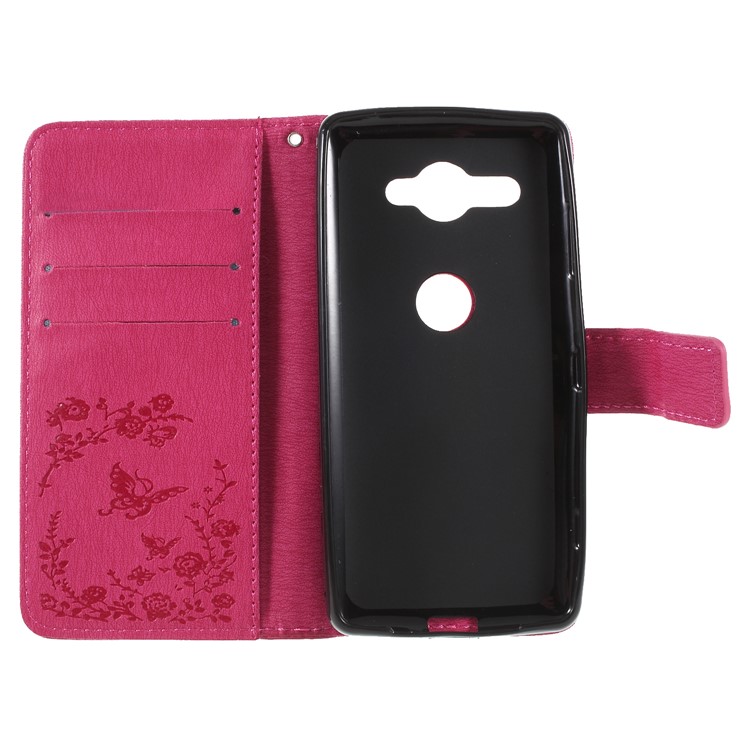 Imprint Butterfly Flower Rhinestone Decor Leather Wallet Phone Case for Sony Xperia XZ2 Compact - Rose-6