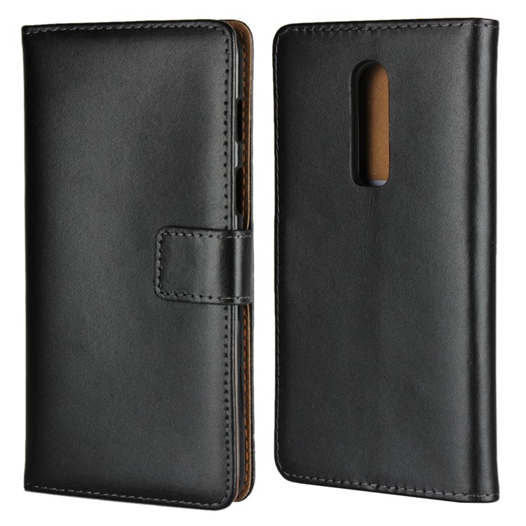 Split Leather Wallet Stand Flip Cover Case for OnePlus 6 - Black-1