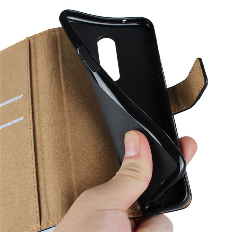 Split Leather Wallet Stand Flip Cover Case for OnePlus 6 - Black-13