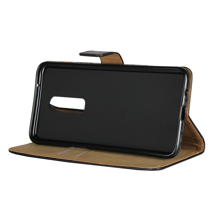 Split Leather Wallet Stand Flip Cover Case for OnePlus 6 - Black-4