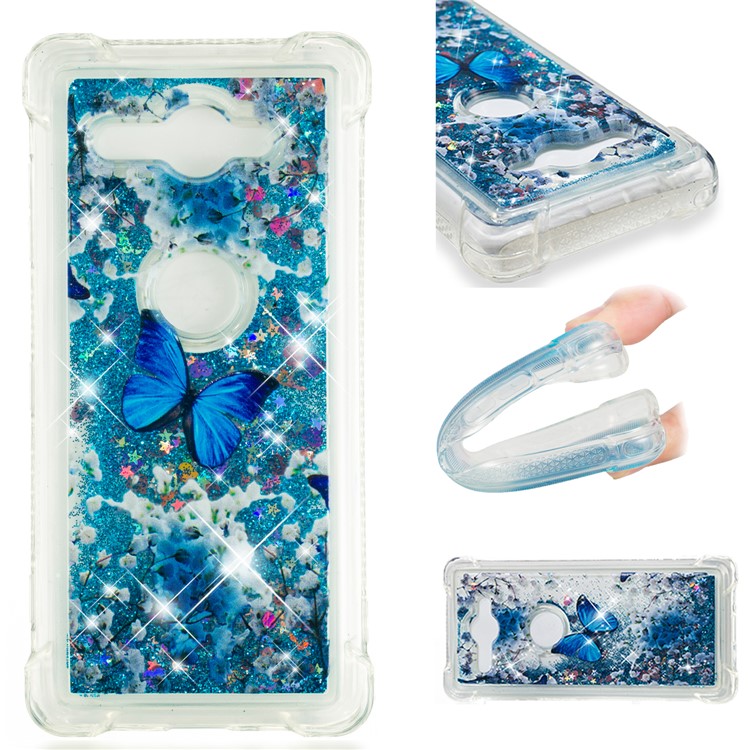 Patterned Liquid Glitter Powder Quicksand Shockproof TPU Back Cellphone Accessory Shell for Sony Xperia XZ2 Compact - Butterfly-1