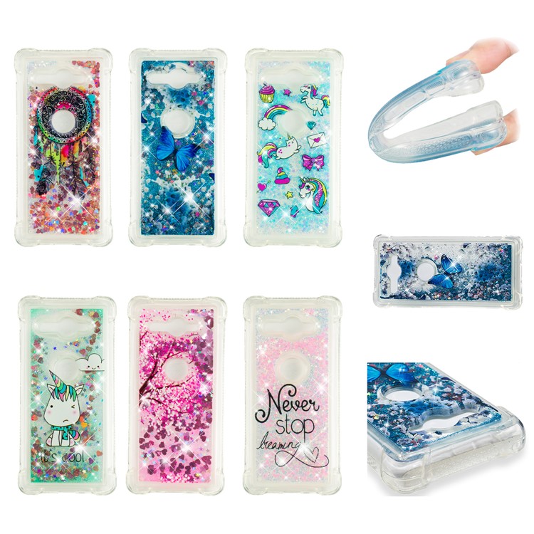 Patterned Liquid Glitter Powder Quicksand Shockproof TPU Back Cellphone Accessory Shell for Sony Xperia XZ2 Compact - Butterfly-9