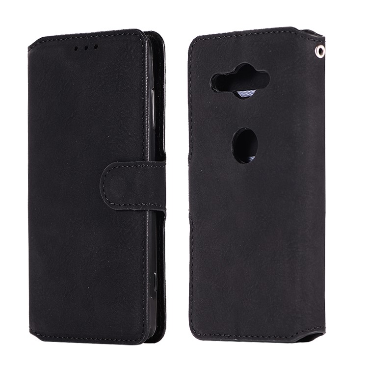 Vintage Style Wallet PU Leather Stand Protective Mobile Phone Case for Sony Xperia XZ2 Compact - Black-1