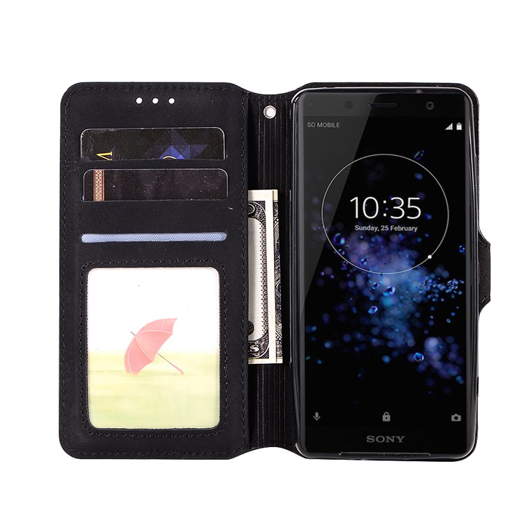 Vintage Style Wallet PU Leather Stand Protective Mobile Phone Case for Sony Xperia XZ2 Compact - Black-4