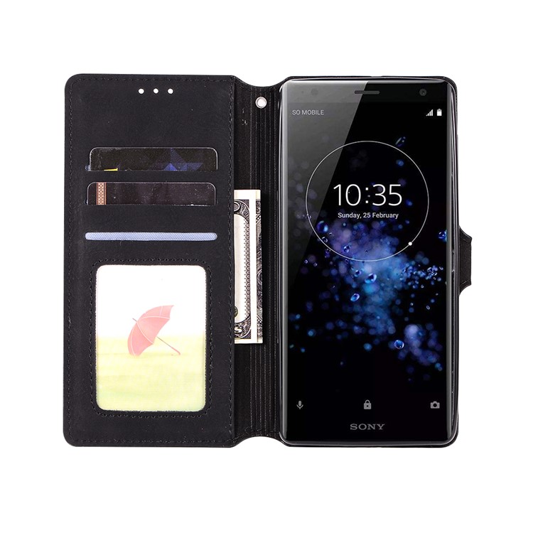 Vintage Style Wallet PU Leather Stand Protection Cover Accessory for Sony Xperia XZ2 - Black-4