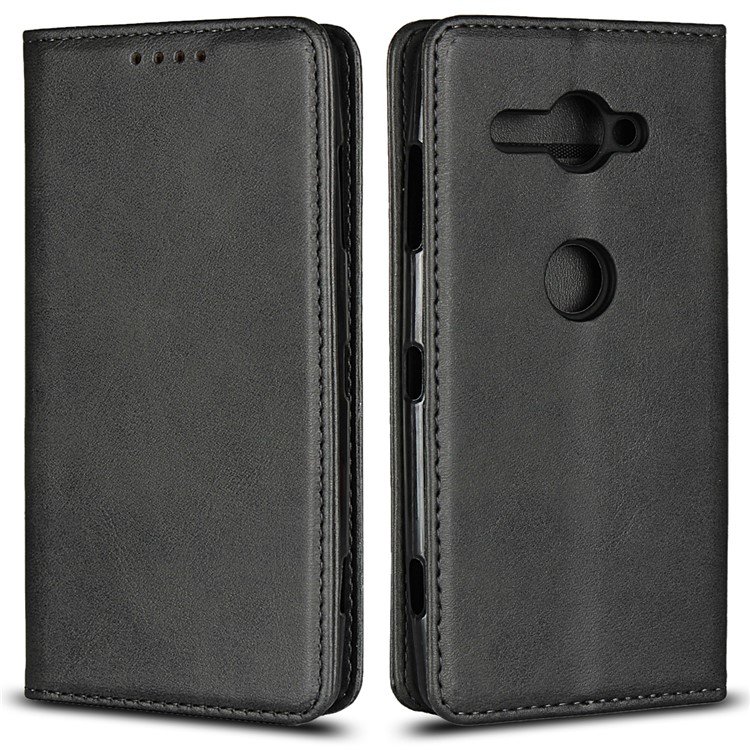 Auto-absorbed Leather Wallet Stand Mobile Case for Sony Xperia XZ2 Compact - Black-1