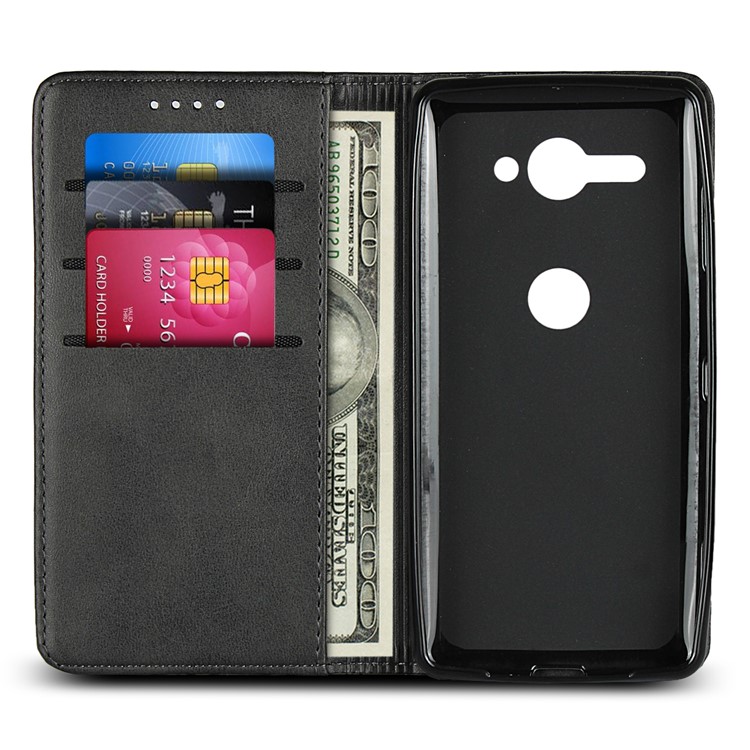 Auto-absorbed Leather Wallet Stand Mobile Case for Sony Xperia XZ2 Compact - Black-4