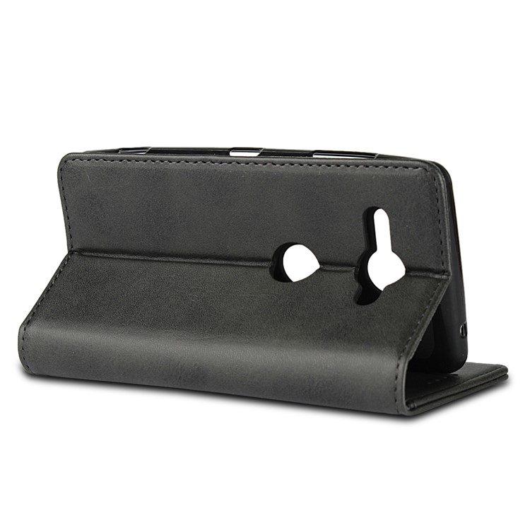 Auto-absorbed Leather Wallet Stand Mobile Case for Sony Xperia XZ2 Compact - Black-6