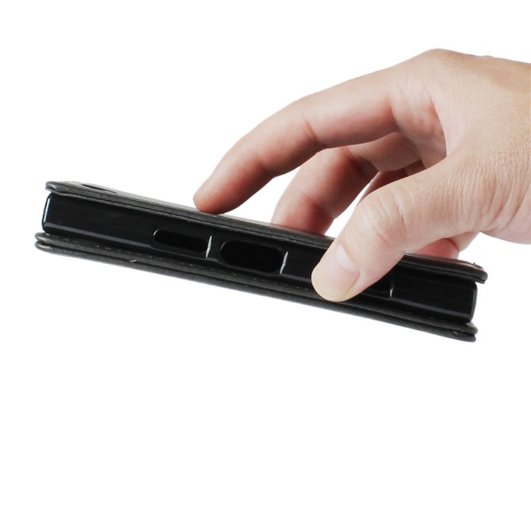 Auto-absorbed Leather Wallet Stand Mobile Case for Sony Xperia XZ2 Compact - Black-7