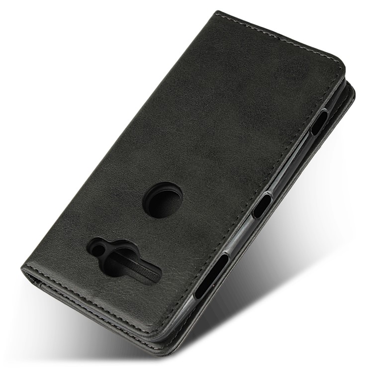 Auto-absorbed Leather Wallet Stand Mobile Case for Sony Xperia XZ2 Compact - Black-8