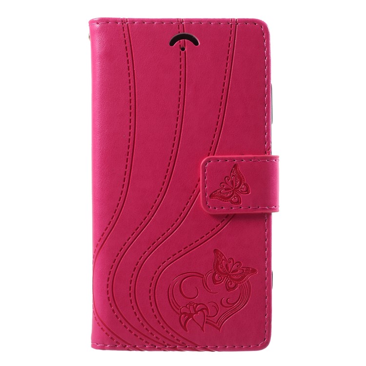 Imprint Butterfly Heart Leather Wallet Case for Sony Xperia XZ2 Compact - Rose-3