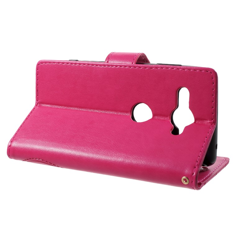 Imprint Butterfly Heart Leather Wallet Case for Sony Xperia XZ2 Compact - Rose-4