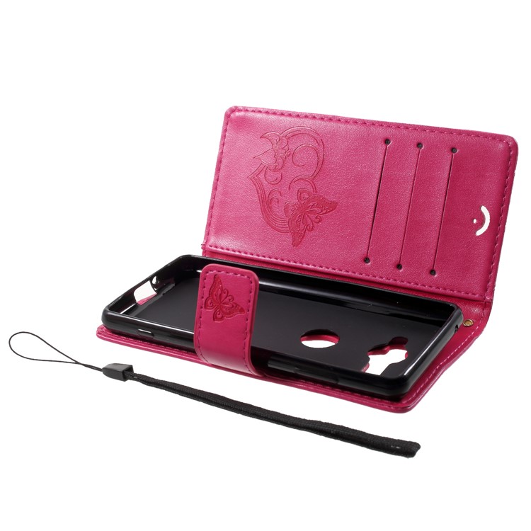 Imprint Butterfly Heart Leather Wallet Case for Sony Xperia XZ2 Compact - Rose-5