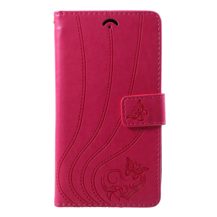 Imprint Butterfly Heart Leather Wallet Case for Sony Xperia XZ2 - Rose-3