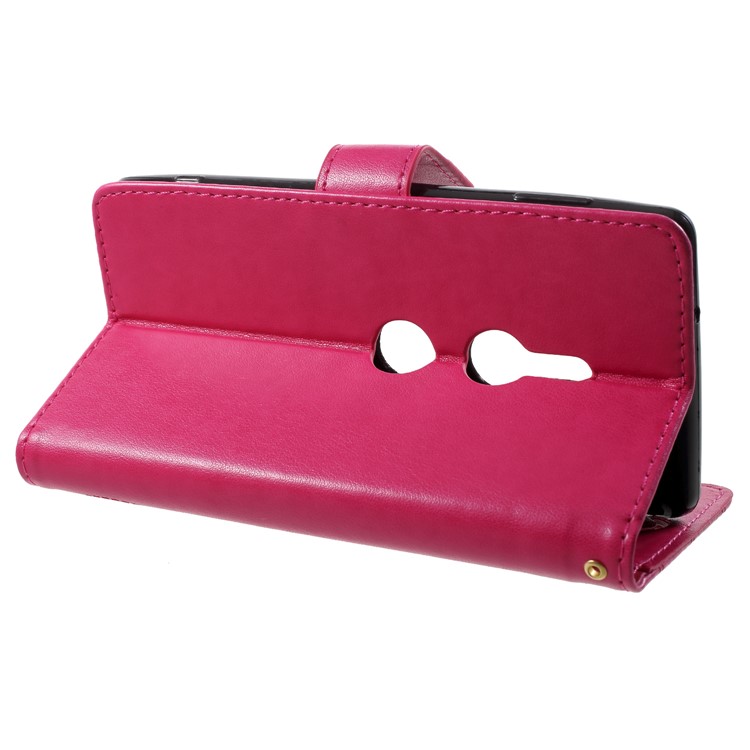 Imprint Butterfly Heart Leather Wallet Case for Sony Xperia XZ2 - Rose-4