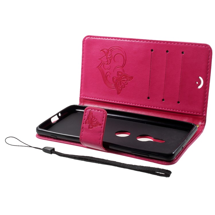 Imprint Butterfly Heart Leather Wallet Case for Sony Xperia XZ2 - Rose-5