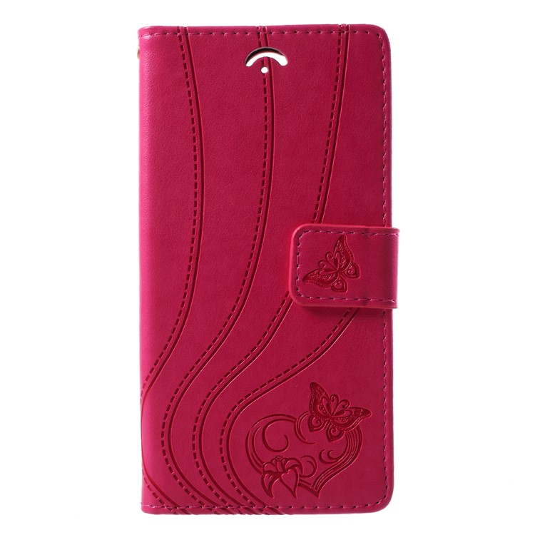 Imprint Butterfly Heart Leather Wallet Case for Sony Xperia XA2 - Rose-3