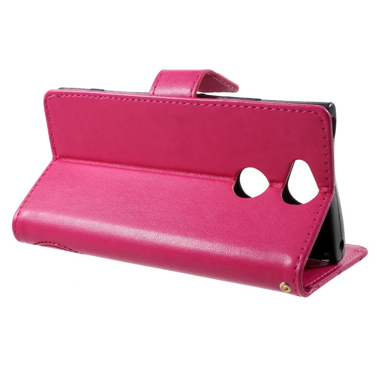 Imprint Butterfly Heart Leather Wallet Case for Sony Xperia XA2 - Rose-4