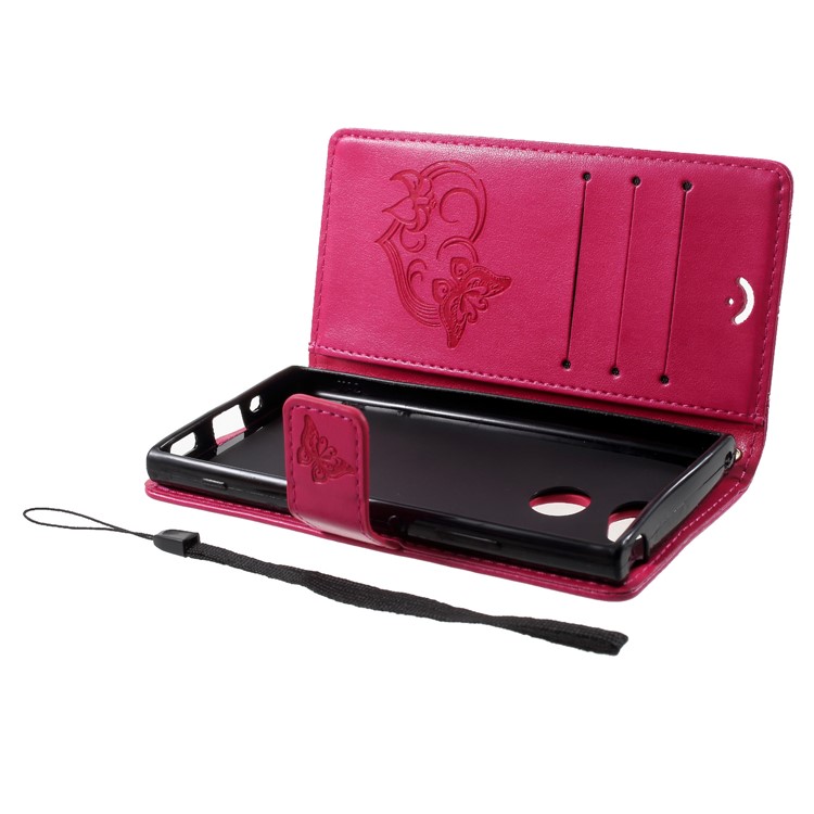 Imprint Butterfly Heart Leather Wallet Case for Sony Xperia XA2 - Rose-5