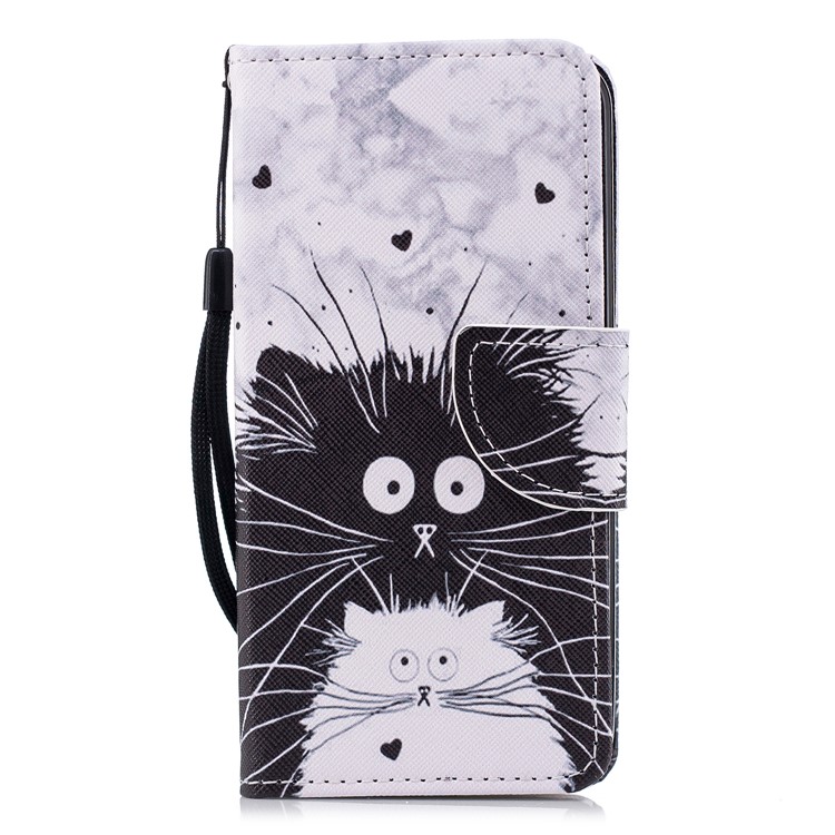 Pattern Printing PU Leather Wallet Phone Cover for LG K8 (2018) - Black and White Cats-1