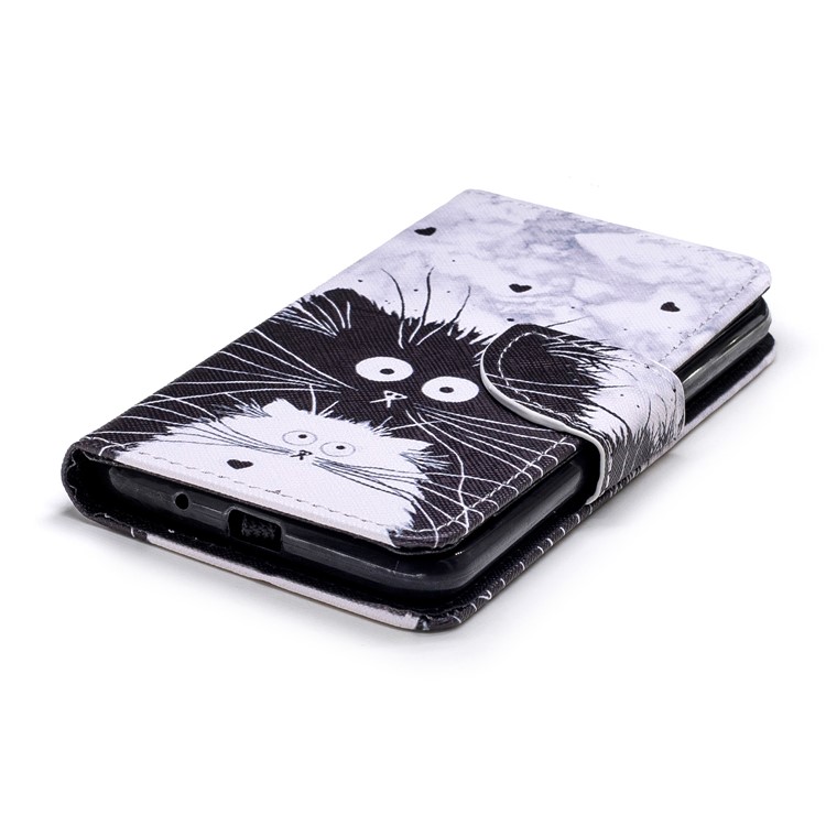Pattern Printing PU Leather Wallet Phone Cover for LG K8 (2018) - Black and White Cats-3