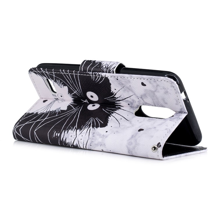 Pattern Printing PU Leather Wallet Phone Cover for LG K8 (2018) - Black and White Cats-5