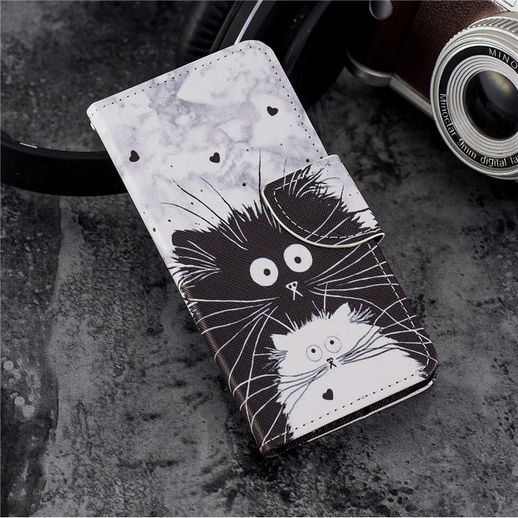 Pattern Printing PU Leather Wallet Phone Cover for LG K8 (2018) - Black and White Cats-6
