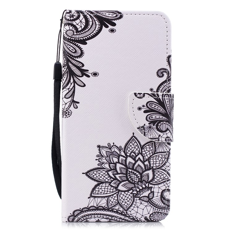 Pattern Printing Wallet Leather Mobile Phone Shell for LG K10 (2018) - Black Flowers-1