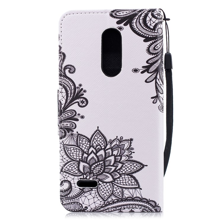 Pattern Printing Wallet Leather Mobile Phone Shell for LG K10 (2018) - Black Flowers-2