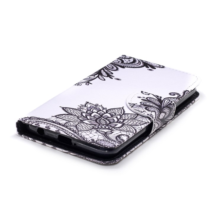Pattern Printing Wallet Leather Mobile Phone Shell for LG K10 (2018) - Black Flowers-3