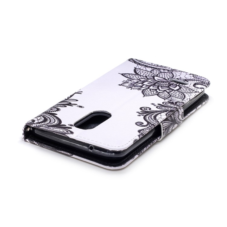 Pattern Printing Wallet Leather Mobile Phone Shell for LG K10 (2018) - Black Flowers-4