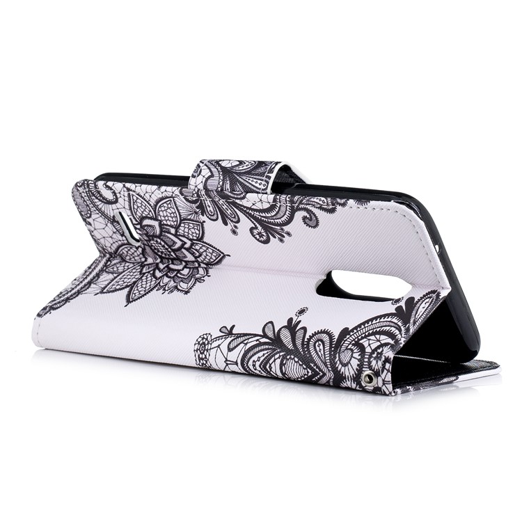 Pattern Printing Wallet Leather Mobile Phone Shell for LG K10 (2018) - Black Flowers-5