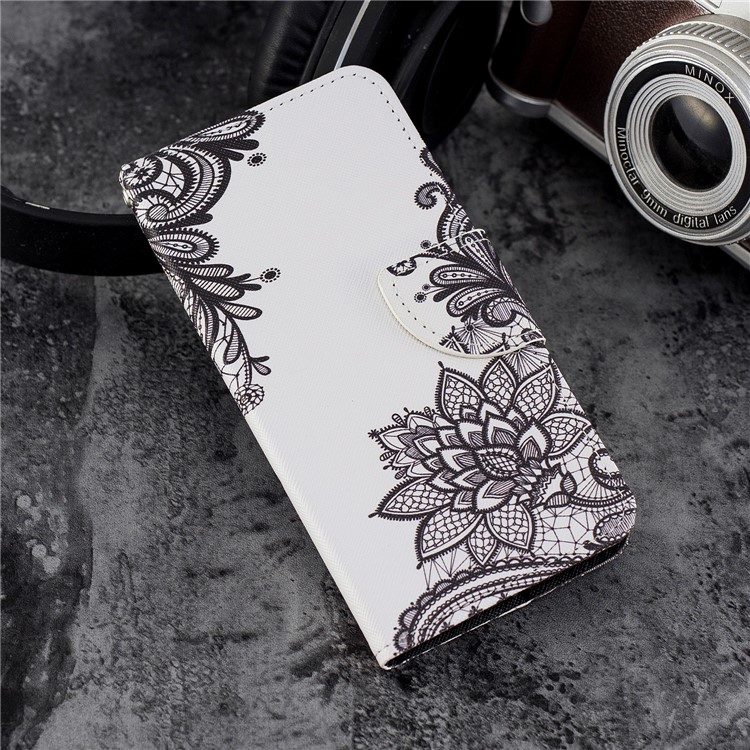 Pattern Printing Wallet Leather Mobile Phone Shell for LG K10 (2018) - Black Flowers-6