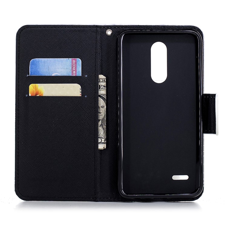 Pattern Printing Wallet Leather Mobile Phone Shell for LG K10 (2018) - Black Flowers-7