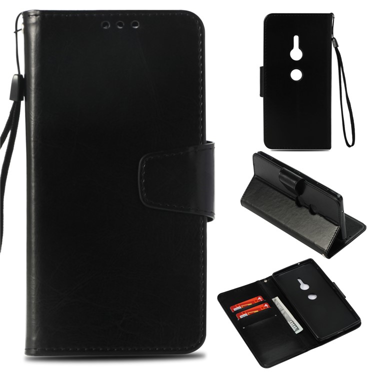 Vintage Oil Buffed Leather Stand Wallet Case for Sony Xperia XZ2 - Black-1