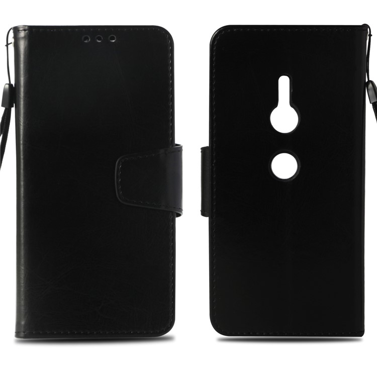 Vintage Oil Buffed Leather Stand Wallet Case for Sony Xperia XZ2 - Black-2