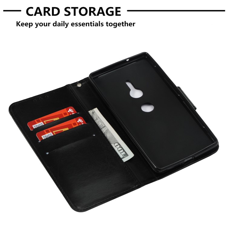 Vintage Oil Buffed Leather Stand Wallet Case for Sony Xperia XZ2 - Black-5