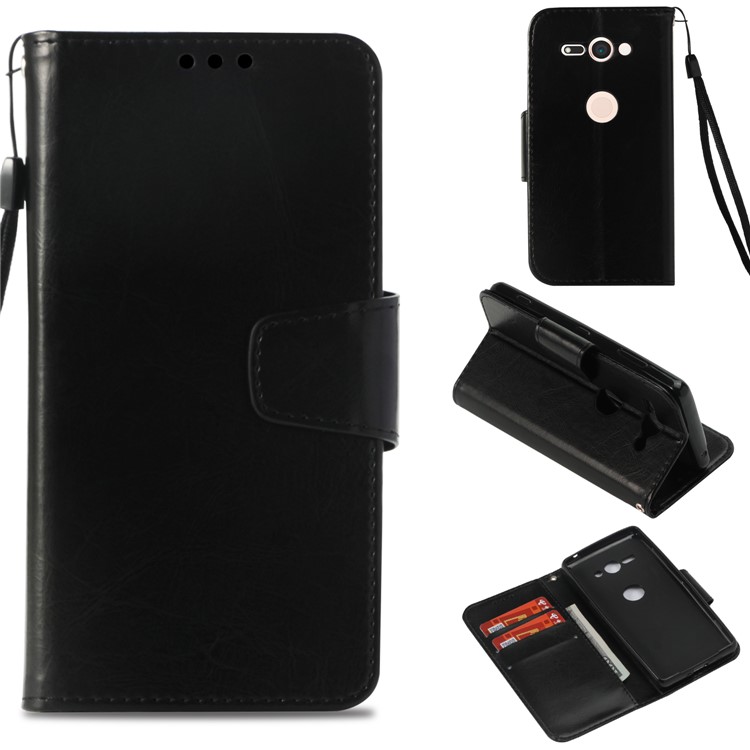 Vintage Oil Buffed Leather Wallet Case for Sony Xperia XZ2 Compact - Black-1