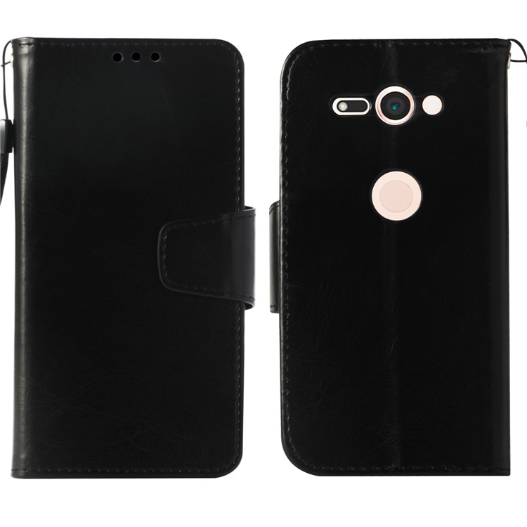 Vintage Oil Buffed Leather Wallet Case for Sony Xperia XZ2 Compact - Black-3