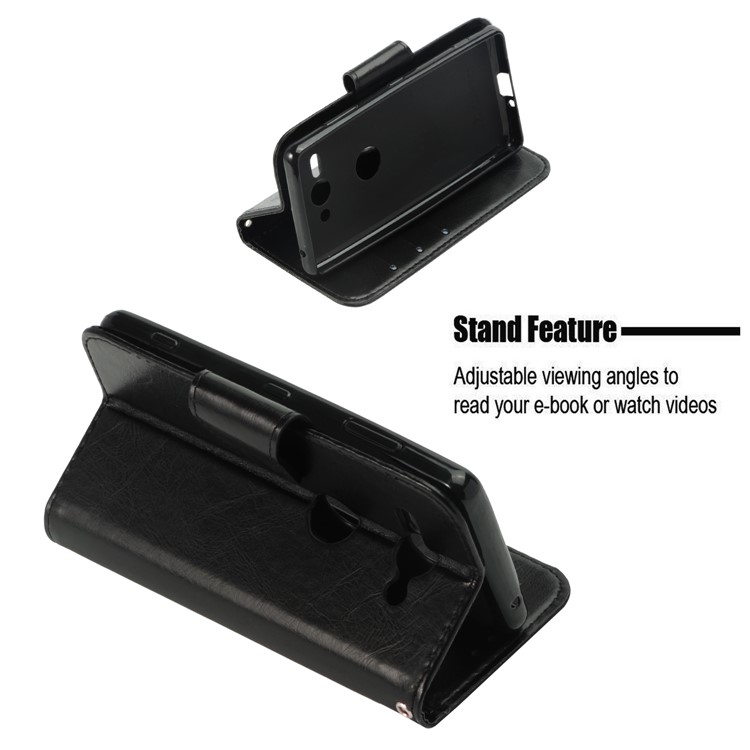 Vintage Oil Buffed Leather Wallet Case for Sony Xperia XZ2 Compact - Black-4