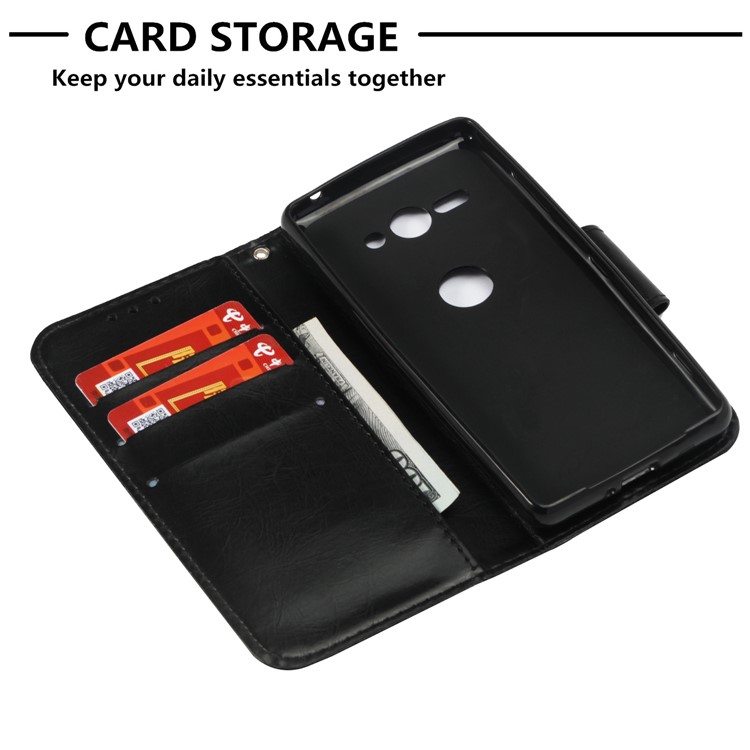 Vintage Oil Buffed Leather Wallet Case for Sony Xperia XZ2 Compact - Black-6