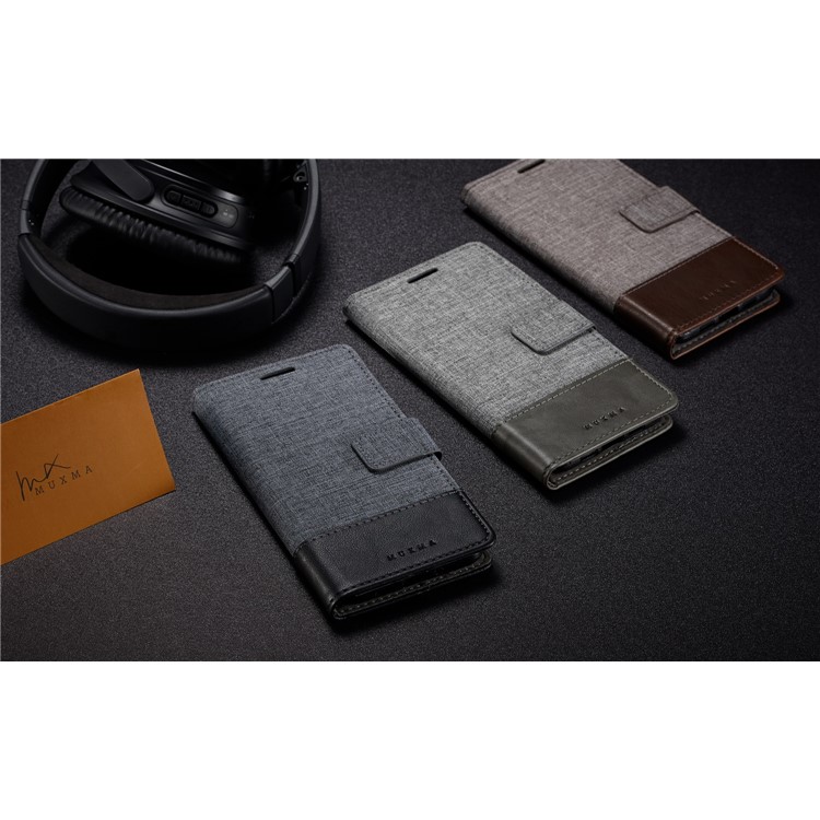 MUXMA PU Cuir Canvas Splicing Portefeuille Case de Support Pour Sony Xperia XZ2 - le Noir