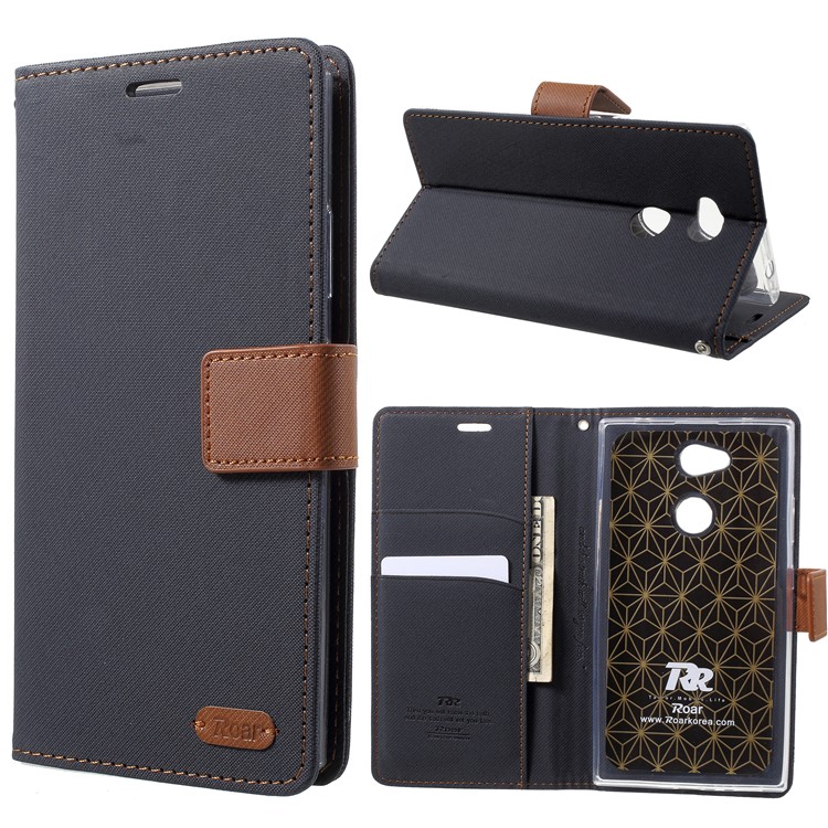 ROAR KOREA Twill Leather Wallet Stand Mobile Case for Sony Xperia L2 - Black-1