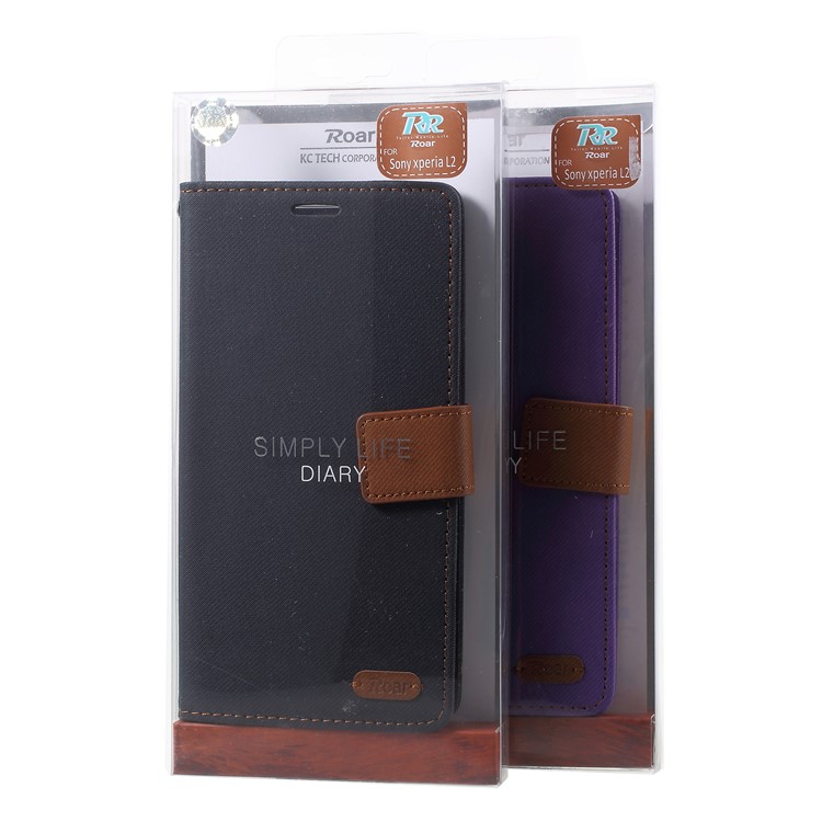 ROAR KOREA Twill Leather Wallet Stand Mobile Case for Sony Xperia L2 - Black-7