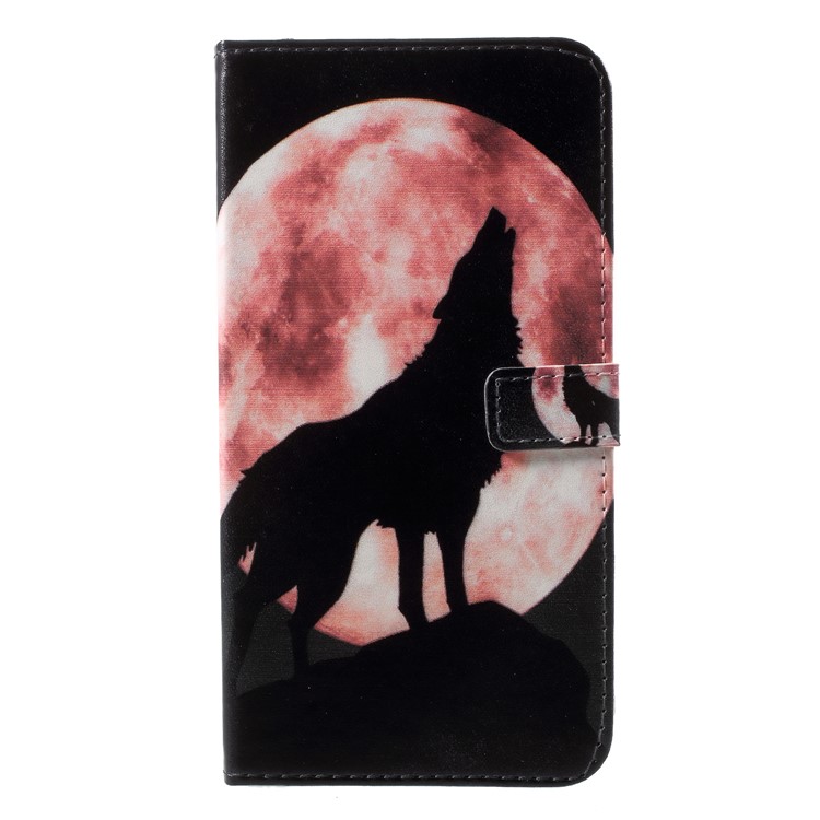 Wolf Howling at the Moon - For Sony Xperia XZ2 Premium Pattern Printing Wallet Stand Leather Case-1