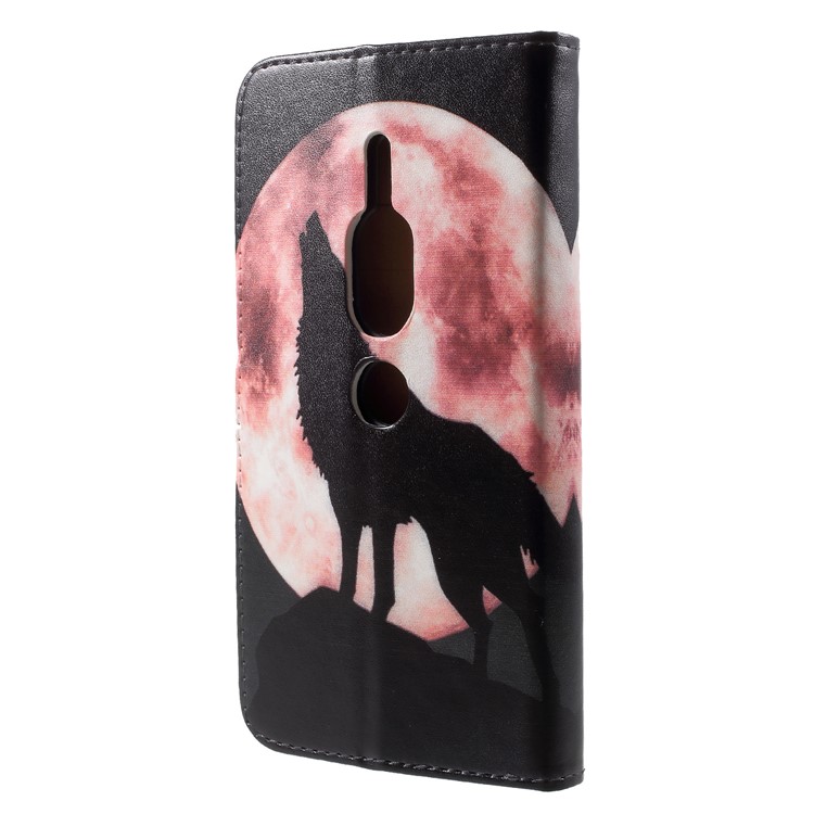 Wolf Howling at the Moon - For Sony Xperia XZ2 Premium Pattern Printing Wallet Stand Leather Case-2