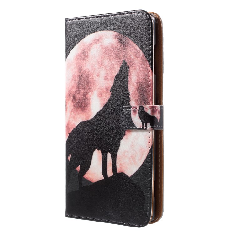 Wolf Howling at the Moon - For Sony Xperia XZ2 Premium Pattern Printing Wallet Stand Leather Case-3