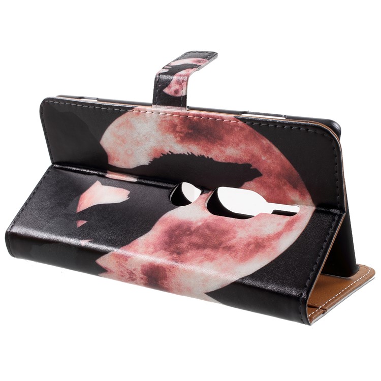 Wolf Howling at the Moon - For Sony Xperia XZ2 Premium Pattern Printing Wallet Stand Leather Case-4