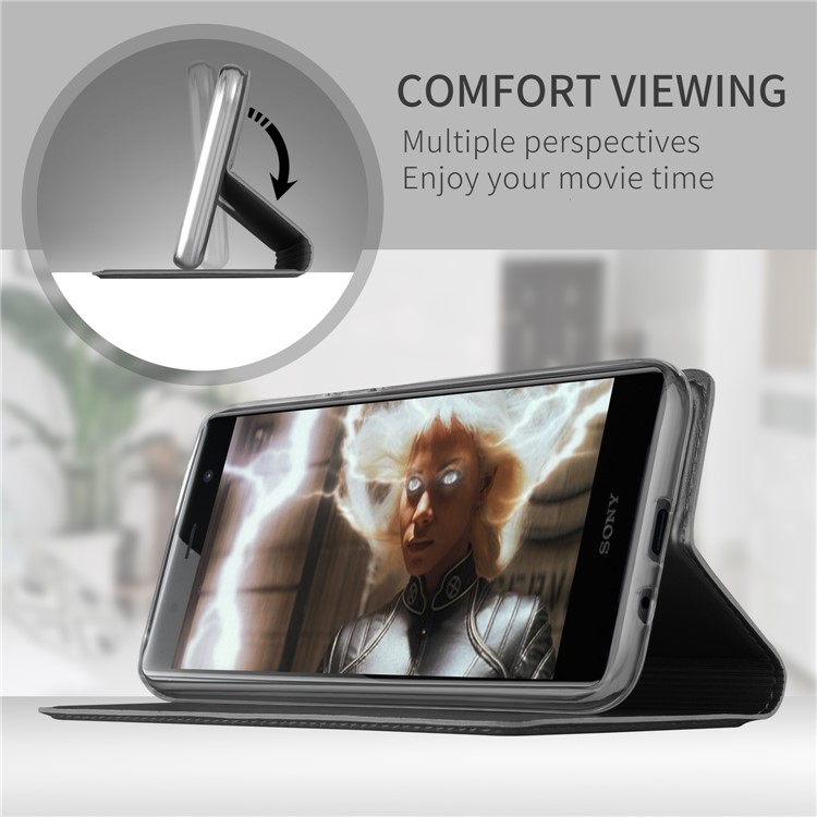 Auto-absorbed Stand Leather Card Holder Phone Cover for Sony Xperia XZ2 Premium - Black-3